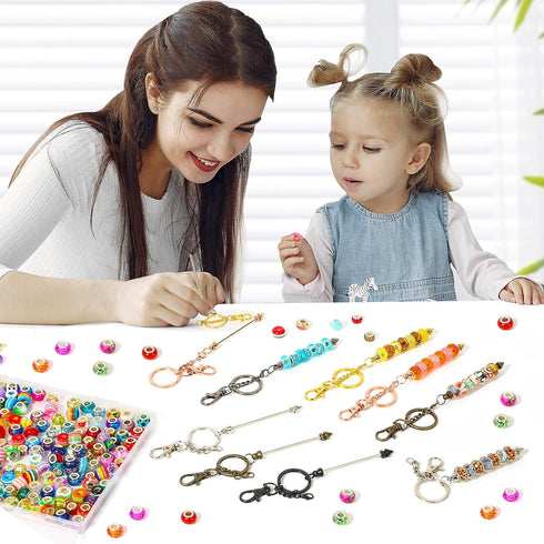 18Pcs Beadable Keychain Bar Bulk, Colorful Plating Alloy Beaded Keychain, Blank Keychain Making Supplies DIY...